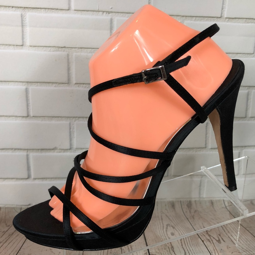 Badgley Mischka Black Satin Strappy Heels